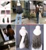 Womens Winter Knit Hat with Synthetic Long Curly Corn Wave Hair Attached, Ombre Grey Wig Cap