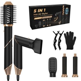 1Pc 5 In 1 Hot Air Styler Straightener Curler Dryer Automatic Wrap Styler Hair Dryer Brush Set With 3 Temp Settings ALCI Plug Glove Cable Tie 2 A (Option: BLACK)