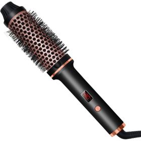 Thermal Brush 1.5 Inch Curling Iron Volumizing Brush Heated Round Brush Ceramic Tourmaline Ionic Curling Comb Dual Voltage Travel Curling Iron Wi (Option: BLACK)