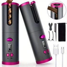 Automatic Curling Iron Portable Cordless Curler With USB Charging, Suitable For All Hair Types, 6 Level Temperature Adjustment (Option: Grey)